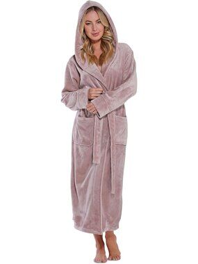〽️Women's Bathrobe Pink Hooded Oversized Luxury Soft Warm Plush Fleece Robes